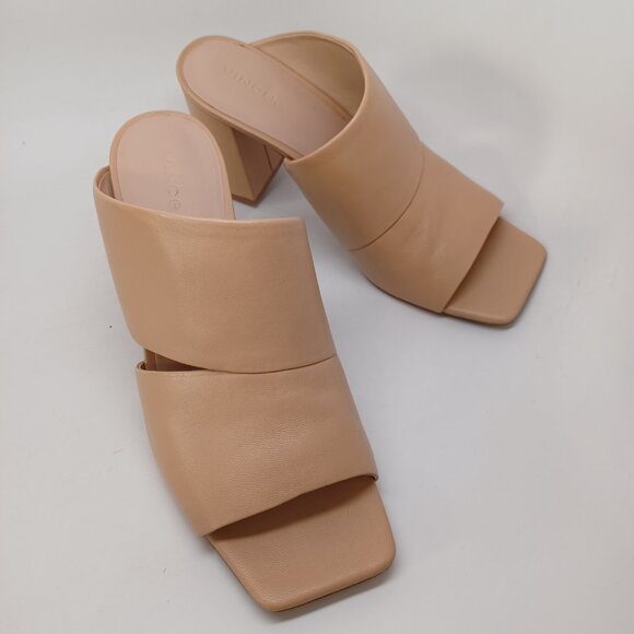 Vince Sandal Heels Nelda Square Toe Slide Neutral Tan Leather Womens 9M - Picture 6 of 16